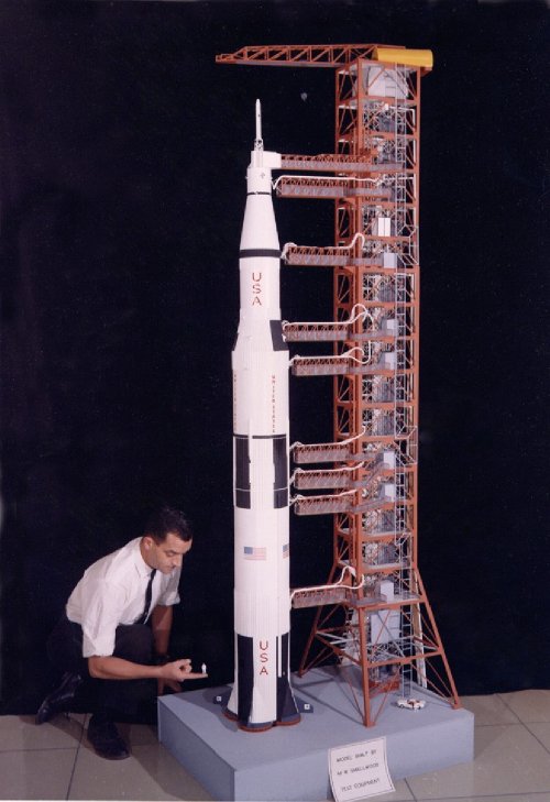 Wally Smallwood with Saturn V model