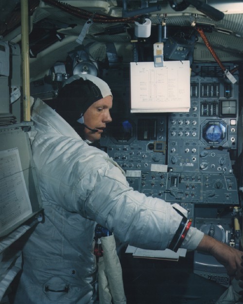 Neil Armstrong in the LM simulator