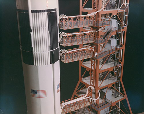 Wally Smallwood with Saturn V model