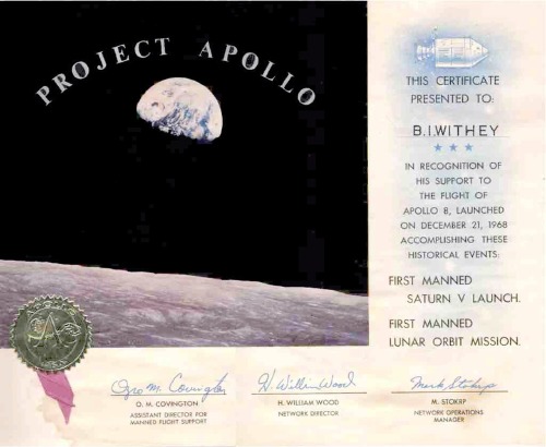 Bruce Withey’s Apollo 8 cert