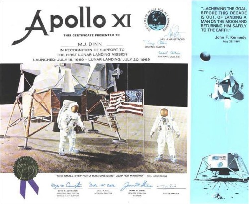 Apollo 11 certificate