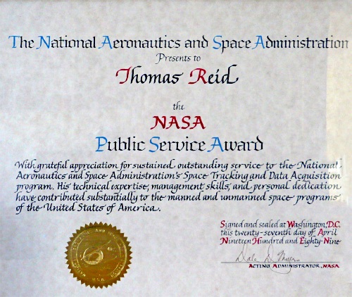 Tom Reid NASA Public Service Award